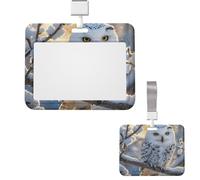 Porte-badge coulissant horizontal en plastique pour bureau, hibou blanc, étui de protection pour carte d'identité de travail, carte de nom pour permis de conduire, d'infirmière