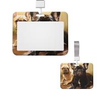 Porte-badge coulissant horizontal en plastique pour bureau - Joli bouledogue français - Étui de protection pour carte d'identité de travail, carte de nom pour permis de conduire, d'infirmière