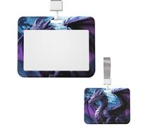 Porte-badge coulissant horizontal en plastique pour bureau, motif dragon violet et lune violet, étui de protection pour carte d'identité de travail, carte de nom pour permis de conduire, d'infirmière