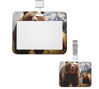Porte-badge coulissant horizontal en plastique pour bureau, ours grizzly, étui de protection pour carte d'identité de travail, carte de nom pour permis de conduire, d'infirmière