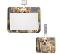 Porte-badge coulissant horizontal en plastique pour bureau - Porte-badge mignon en forme de chien Corgi - Étui de protection pour carte d'identité de travail, carte de nom pour permis de conduire