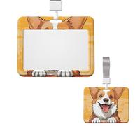 Porte-badge coulissant horizontal en plastique pour bureau - Porte-badge mignon en forme de chien Corgi - Étui de protection pour carte d'identité de travail, carte de nom pour permis de conduire