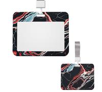 Porte-badge coulissant horizontal en plastique pour bureau, porte-badges en marbre noir et rouge, étui de protection pour carte d'identité de travail, carte de nom pour permis de conduire