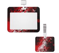 Porte-badge coulissant horizontal en plastique pour bureau - Rouge, noir, blanc - Porte-badges abstraits - Étui de protection pour carte d'identité de travail, carte de nom pour permis de conduire