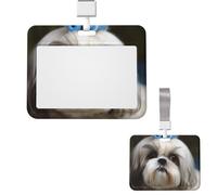 Porte-badge coulissant horizontal en plastique pour bureau Shih Tzu - Étui de protection pour carte d'identité de travail, carte de nom pour permis de conduire, d'infirmière