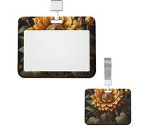 Porte-badge coulissant horizontal en plastique pour bureau, tournesol sur fond noir, étui de protection pour carte d'identité de travail, carte de nom pour permis de conduire, d'infirmière