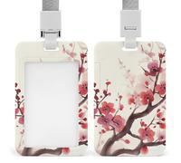 Porte-badge coulissant japonais à motif floral prune printanier - Porte-badge vertical de protection pour cordon - Porte-nom étanche pour porte-nom - Pour médecin, enseignant, infirmière