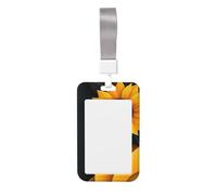 Porte-badge coulissant minimaliste en plastique rigide avec motif tournesol noir et jaune