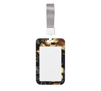 Porte-badge coulissant noir en plastique rigide avec motif fleurs dorées sur un porte-badge pour infirmières et bureau