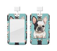 Porte-badge coulissant pour bureau en plastique avec fenêtre transparente - Joli badge de bouledogue français - Protection rigide pour permis de conduire