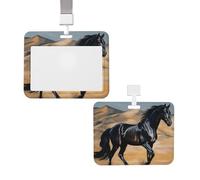 Porte-badge coulissant pour bureau - Porte-badge noir en forme de cheval arabe - Enrouleur de badge robuste avec lanière verticale - Étui de protection en plastique pour infirmière, enseignante,