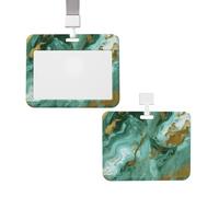 Porte-badge coulissant robuste avec fenêtre transparente, porte-nom de travail, marbré vert et doré, joli porte-badge avec cordon amovible, étui de protection pour cartes pour homme et femme