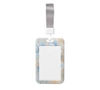 Porte-badge coulissant romantique en plastique rigide avec motif fleurs pastel sur fond crème