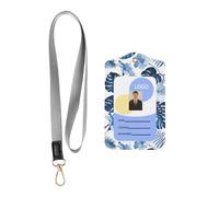 Porte-badge coulissant tendance à motif floral bleu tropical, étui avec enrouleur rétractable et mousqueton et cordon de protection amovible