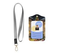Porte-badge coulissant tendance avec motif arbre de Noël, étui avec enrouleur rétractable et mousqueton et cordon de protection amovible