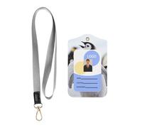 Porte-badge coulissant tendance avec motif pingouin mignon, étui avec bobine rétractable et mousqueton et cordon de protection amovible
