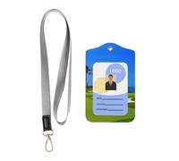 Porte-badge coulissant tendance imprimé parcours de golf, étui avec enrouleur de badge rétractable et mousqueton et lanière amovible pour carte de protection