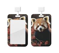 Porte-badge coulissant vertical en plastique avec fenêtre transparente - Pandas rouges - Étui de protection pour cartes d'identité et cartes de crédit pour bureau