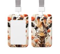 Porte-badge coulissant vertical en plastique pour bureau, girafe debout parmi des fleurs, étui de protection pour carte d'identité de travail, pour permis de conduire, d'infirmière