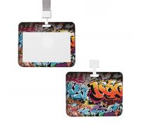 Porte-badge coulissant vertical en plastique rigide graffiti Hip Hop - Coque de protection étanche avec lanière pour porte-carte - Pour bureau, infirmière, médecin, enseignant