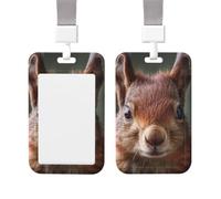 Porte-badge coulissant vertical en plastique rigide - Joli écureuil rouge - Housse de protection étanche avec lanière - Pour bureau, infirmière, médecin, enseignant