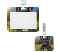 Porte-badge coulissant vertical transparent en plastique imperméable pour carte de bouledogue français - Étui de protection pour badge d'identification pour travail, bureau, médecin, infirmière