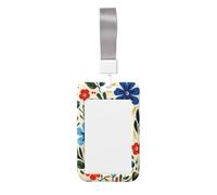 Porte-badge coulissant vintage en plastique rigide avec motif fleurs simples Rouge/bleu
