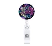 Porte-Badge Créatif En Fleur De Mandala, Porte-Badge Rétractable Pour Médecin Et Infirmière, Avec Pince Crocodile Rotative À 360 °, 1 Pièce
