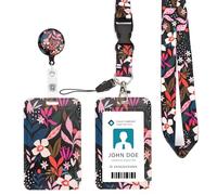 Porte Badge de Carte d'Identification avec Cordon Tour de Cou, Cordon Porte Badge avec Lanières Rétractables pour Carte d'identité, Carte d'Étudiant, Clés