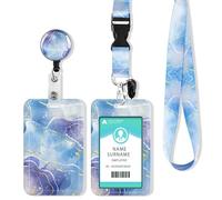 Porte Badge de Carte d'Identification avec Cordon Tour de Cou, Tour de Cou Porte Clé avec Swivel Lobster Clasp,Porte Carte Cou, Pour Clés, Carte d'étudiants, Carte Bus (Marble Blue)