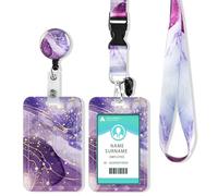 Porte Badge de Carte d'Identification avec Cordon Tour de Cou, Tour de Cou Porte Clé avec Swivel Lobster Clasp,Porte Carte Cou, Pour Clés, Carte d'étudiants, Carte Bus (Marble Purple)