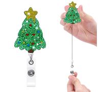 Porte-badge de Noël - Clip à rouleau rétractable, décoration de vacances mignonne | Employé festif, plumes, porte-nom pour infirmières, rouleau d'insignes de Noël pour