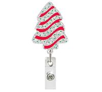 Porte-badge de Noël scintillant en forme de sapin de Noël - Enrouleur de badge de Noël rétractable en acrylique - Pince crocodile pour infirmière, étudiante, enseignante, décoration de bureau, cadeaux