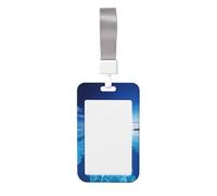 Porte-badge de piscine bleu avec lanière verticale en plastique rigide avec fenêtre transparente, pochette de protection tendance pour badge de travail pour homme et femme