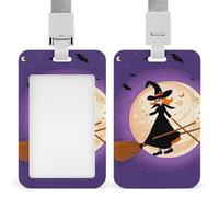 Porte-badge de sorcière d'Halloween avec cordon détachable vertical en plastique transparent - Étanche et robuste - Pour infirmière, enseignante, personnel de bureau, femme et homme