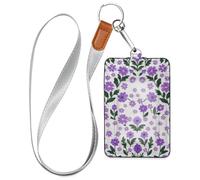 Porte-badge de travail en cuir à motif floral violet pour femme avec cordon et capacité de 3 cartes pour le personnel, les officiers, les étudiants, les médecins, les employés