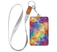 Porte-badge de travail en cuir à motif tie-dye pour femme avec cordon et capacité de 3 cartes pour le personnel, les officiers, les étudiants, les médecins, les employés