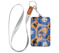 Porte-badge de travail en cuir de citrouille orange d'Halloween avec cordon et 3 porte-cartes pour bureau, hôpital et permis de conduire