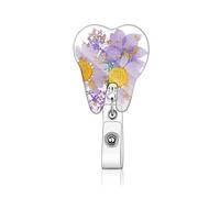 Porte-badge dentaire avec fleur séchée, motif floral rétractable, pour infirmières, dentistes, assistants, enseignants et étudiants