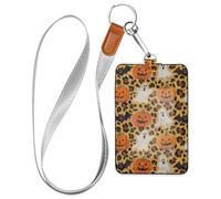 Porte-badge d'Halloween en cuir avec lanière et 3 porte-cartes pour employés de bureau, infirmières, enseignants, étudiants