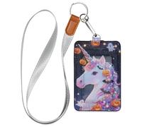 Porte-badge d'Halloween en cuir pailleté avec cordon et 3 cartes d'identité pour employés de bureau, infirmières, enseignants, étudiants