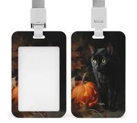 Porte-badge d'Halloween rétractable à clip avec motif chat noir et citrouille orange pour le travail, le bureau, les médecins, les infirmières