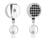 Porte-badge d'identification à carreaux noir et blanc - Enrouleur de badge d'infirmière rétractable en métal robuste avec corde en nylon de 68,1 cm - Étiquettes amusantes pour enseignants, infirmières