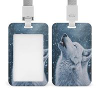 Porte-badge d'identification avec clip rétractable « Loup blanc hurlant dans une tempête de neige », protège-cartes, badge nominatif pour le travail, le bureau ou une infirmière.