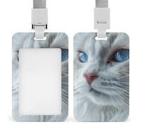 Porte-badge d'identification avec cordon étanche - Porte-badge en forme de chat aux yeux bleus pour infirmière, porte-étiquette refermable pour bureau, travail, enseignant, médecin