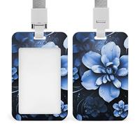 Porte-badge d'identification avec cordon - Fleur bleue - 1 carte de bateau de croisière - Porte-badge amusant - Couleurs assorties - Protection verticale pour les employés de bureau, les médecins et