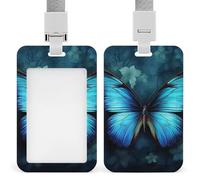 Porte-badge d'identification avec cordon - Motif papillon bleu - Pour cartes de croisière - Couleurs assorties - Protection verticale pour employés de bureau, médecins et enseignants