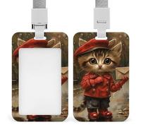 Porte-badge d'identification avec cordon - Motif petit chat - Lettre - Motif bateau de croisière - Couleurs assorties - Protection verticale pour les employés de bureau, les médecins et les