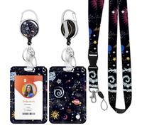 Porte-badge d'identification avec cordon, porte-badge rétractable, cordon tour de cou amovible avec bobine de badge et support vertical pour infirmière, enseignant, personnel de bureau (Univers)