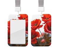 Porte-badge d'identification avec cordon tour de cou - En plastique étanche - Avec motif de fleurs de coquelicot - Pour le travail, le bureau, les infirmières et les enseignants